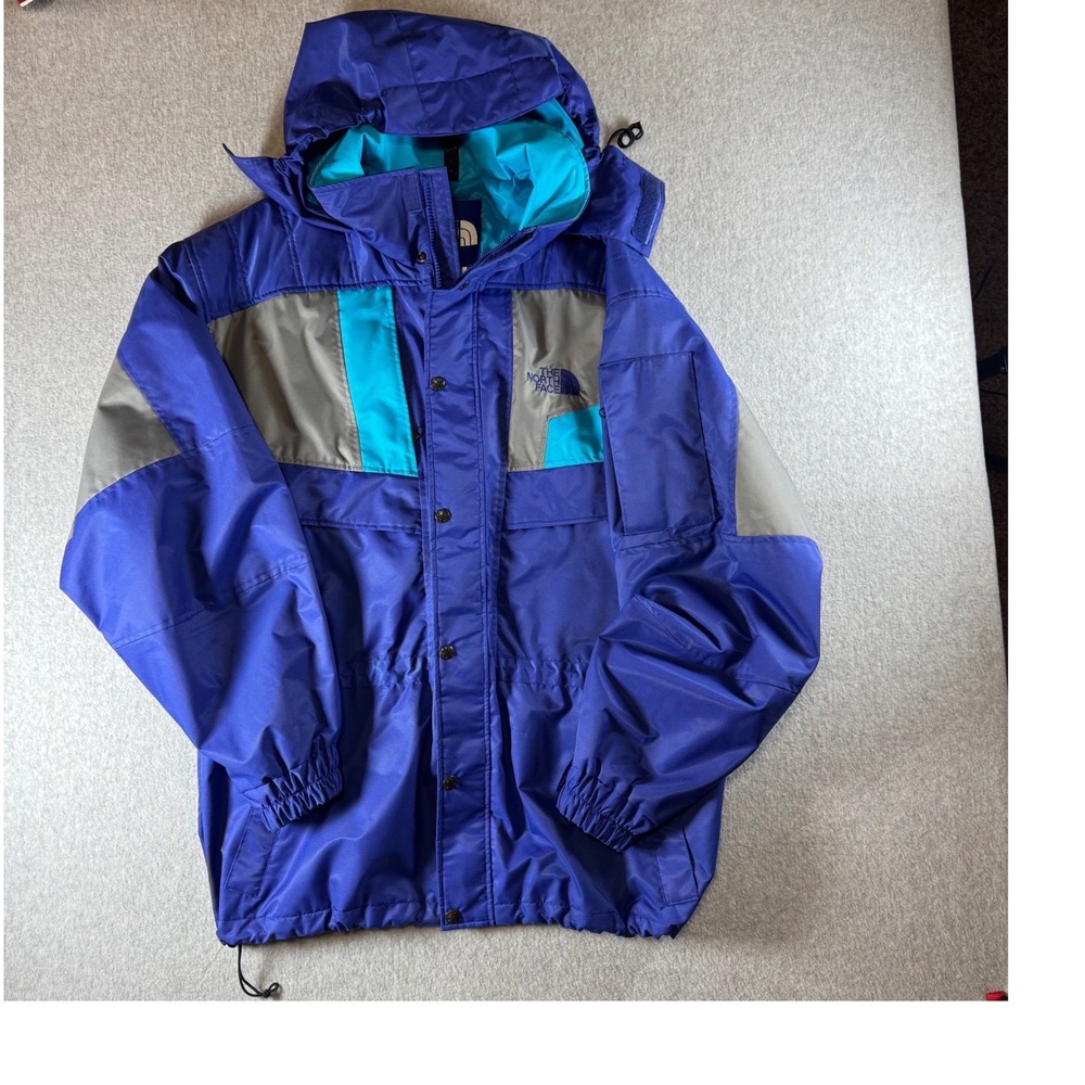 The North‎ Face Mens Blue Teal Mountain Parka Jacket Hooded Large Vintage